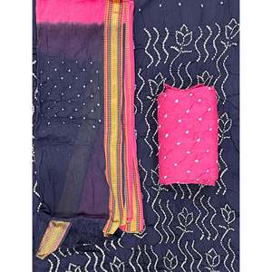 Unstitched Cotton Suit with Hand Block Printed <b>Top</b> <b>One</b> Set Featuring Embroidered Chiffon Fabric - Product Image 1