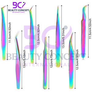 Pince à épiler légère en acier inoxydable faite à la main greffe droite et incurvée arc-en-ciel pour l'extension de cils de soins personnels pointe pointue - Product Image 6