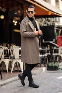 Abrigo largo reversible de mezcla de lana para hombre, chaqueta de invierno con capucha, cierre impermeable de doble botonadura, decoraciones con botones estampados de otoño - Product Image 3