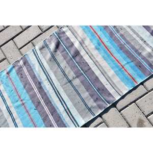 พรมขนสัตว์8FT สไตล์ตุรกีพรมปอกระเจาสำหรับห้องนั่งเล่นทางเข้าโถงทางเดินยางแบบโมเดิร์นสีเทาน้ำเงิน2x4 - Product Image 5