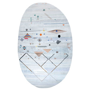 Tapis en laine et soie noué à la main Freedom Manchaha bleu 9x12 rectangulaire, motifs abstraits de patchwork pour couloir, pour usage domestique Lub-6566 - Product Image 1