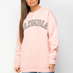 Breathable Custom Pink Round Neckline Women's Embroidered Long Sleeves Sweatshirt Women's Sweatshirt & <b>Workout</b> <b>Hoodies</b> For Women - Product Image 1