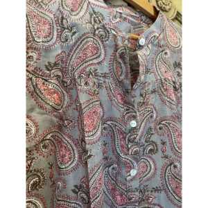 Blusa de Mujer de Estilo Vintage, Estampada a Mano con Paisley Francés, Tela Popelina de Viscosa, Solapa Asimétrica, Tallas XS-XL, para Oficina - Product Image 1