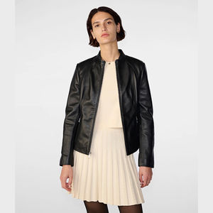 Chaqueta ganuine de piel de oveja elegante de diseño simple para mujer Chaquetas de cuerpo corto tarifa al por mayor moda personalizada OEM - Product Image 5