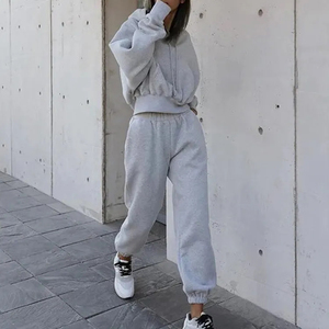 350gsm Transpirable Confort Elástico Pullover Moda Gimnasio Loungewear Sudaderas gruesas Chándal Mujeres Conjuntos de 2 piezas traje - Product Image 2