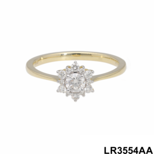 Elegante anillo de racimo de diamantes de oro de 14 quilates con halo floral Vintage para joyería de compromiso o aniversario - Product Image 2