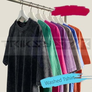 Acid Wash T-Shirt à manches courtes 2025 nouveaux hommes couleur unie T-Shirt unisexe été hauts 100% coton - Product Image 4