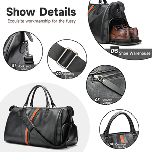 Grand sac de voyage en cuir véritable unisexe à sangle réglable étanche au bureau voyage d'affaires week-end - Product Image 4