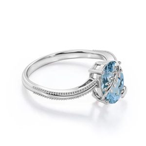 Oval Cut Aquamarine Engagement <b>Ring</b> <b>925</b> Sterling <b>Silver</b> 14K Gold Plated Luxury Prong Setting - Product Image 5