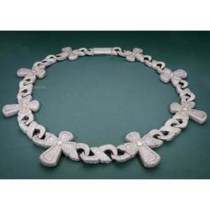 Collier chaîne cubaine pour rappeur, serti de moissanite taille baguette 18 mm, en argent sterling 925 plaqué rhodium, design floral de luxe - Product Image 2