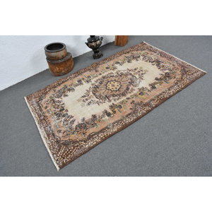 Alfombra de lana Vintage marrón y Beige de 3,9x6,5 pies, diseño clásico de retazos hecho a mano turco, pasillo Rectangular de látex para cabecera de 4m - Product Image 2