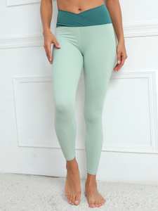 Gym Fitness High Waisted Tights Butt Lift Women <b>Leggings</b> Custom Logo <b>V</b> <b>Waist</b> Cross Design Yoga Breathable Pants <b>Leggings</b> Women - Product Image 5