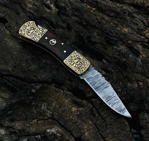 มีดพับเหล็กดามัสกัสทำมือสั่งทำพิเศษ ด้ามไม้ รับผลิตตามแบบ (OEM) สำหรับกิจกรรมกลางแจ้ง ตั้งแคมป์ ล่าสัตว์ ทนทานสูง รับประกัน 3 ปี - Product Image 5