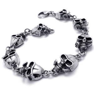 Pulsera de Acero Inoxidable para Hombre con Diseño de Calavera y Flor, Estilo Motero, Plateada, Modelo SL05, de Vendedor Estadounidense - Product Image 2