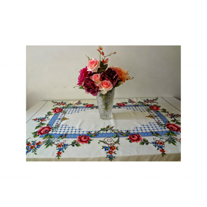 Cute Floral <b>Embroidered</b> 60x108 Inches Soft Cotton <b>Tablecloth</b> GOTS Certified Machine Washable Durable and Wholesale for Homes - Product Image 3