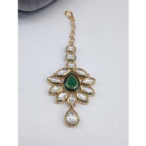 Pulido de oro antiguo de calidad Premium con aspecto de piedras, joyería para el cabello Tikka, estilo tradicional para colección de ropa de boda para mujer - Product Image 1