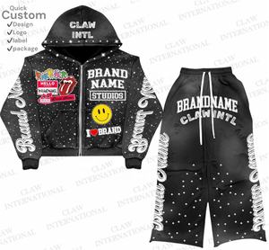 Costume de jogging streetwear vintage pour hommes 100% coton sweat à capuche ample surdimensionné pantalon de survêtement fermeture éclair patch broderie vêtements de sport tricotés - Product Image 1