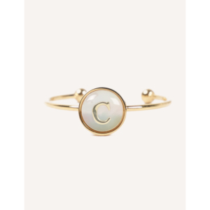 แหวนสแตนเลสสตีลชุบทองคำขาว Cucocuca YXM R18 รุ่น Letra ประดับมุกเปลือกหอย ตัวอักษร A/C/M/L ปรับขนาดได้ สวมใส่ได้ทุกวัน ไซส์ EU 48h - Product Image 3