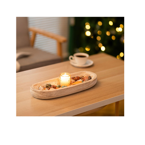 Decorative Wooden Dough Bowl Hand-Carved Long Wood Bowl for Farmhouse Home Decor Table top decorative items - Product Image 5