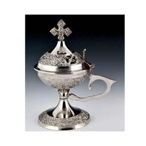 Collection d'été Brûleur d'encens en laiton nickelé Encensoir religieux Autel pour fournitures d'église Rituel spirituel Prière Culte - Product Image 1