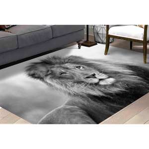 Tapis imprimé Lion - Tapis Lion Sauvage Animalier Rond pour Salon Chambre Tapis Antidérapant Cool, Tapis en Velours - Product Image 4
