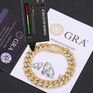 RB Gems 14MM VVS Moissanite Diamond Bracelet Glacé Fine Hip Hop Miami Cuban Link Style Charm - Product Image 3
