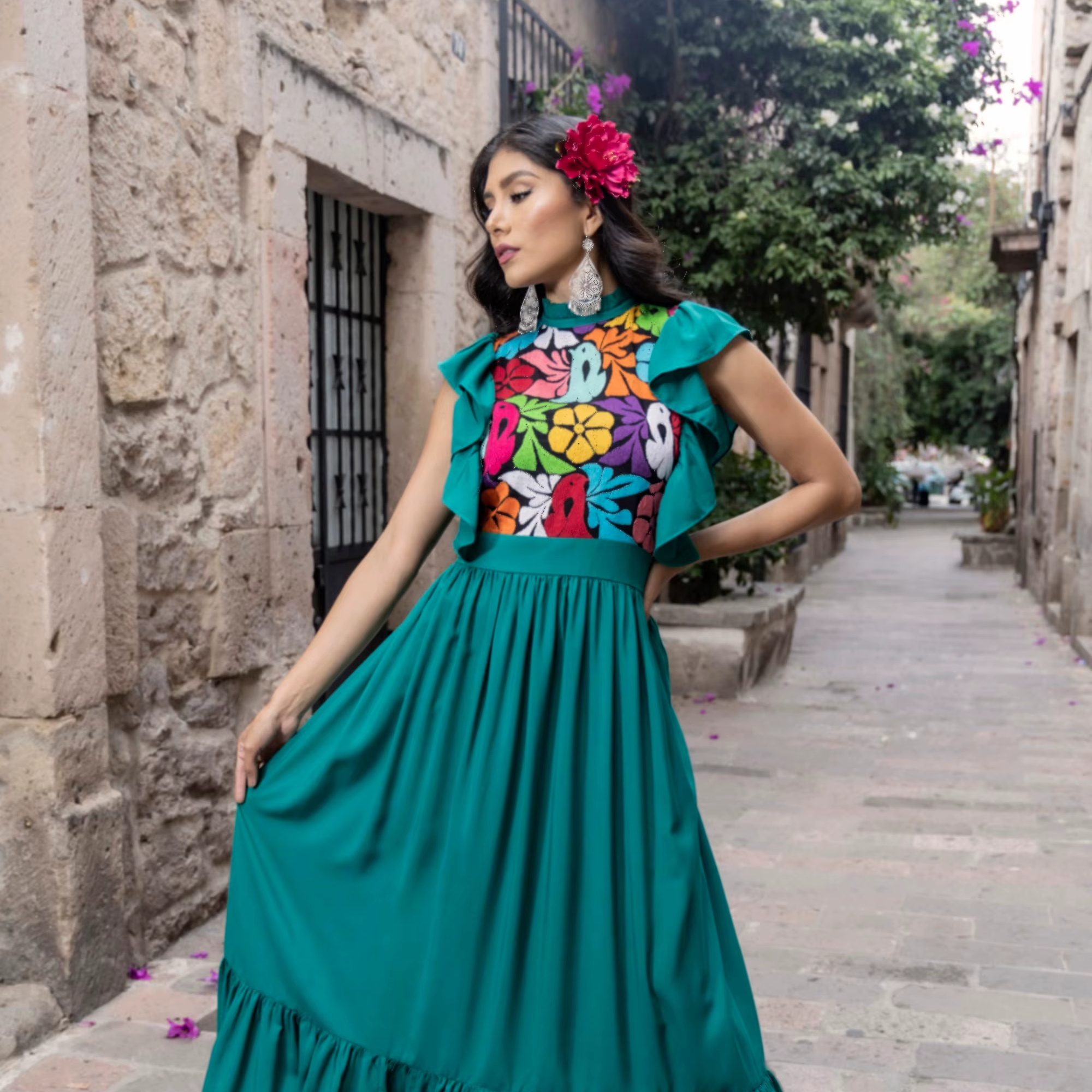 Outfits Mexican Style Summer Dresses Mexican Maxi Dress Embroidered  Flowers, Mexican Kaftan Women, Tropical Vacation, Island