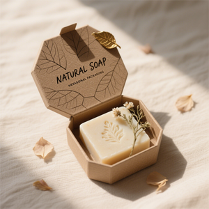Boîte à savon hexagonale en papier kraft recyclable écologique avec logo personnalisé pour emballage cadeau de soins de la peau naturels biologiques faits à la main - Product Image 3
