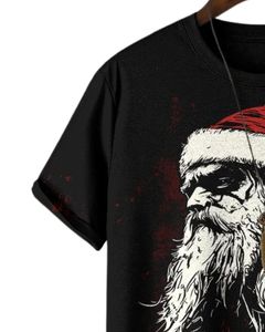 T-shirt personnalisé pour homme, imprimé graphique Père Noël noir, streetwear de Noël, coton, manches courtes, décontracté, surdimensionné, mode de vacances - Product Image 3