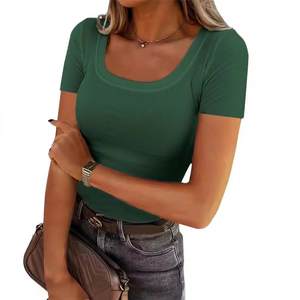 2025 <span class=keywords><strong>MU</strong></span>, Tops cortos ajustados de alta calidad para mujer, venta al por mayor, camisetas de algodón acanalado con serigrafía - Product Image 3