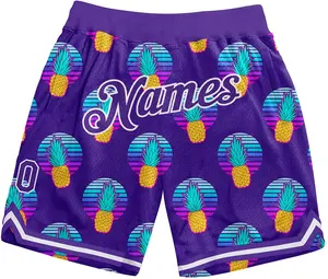 Custom Rib Knit Basketbal Shorts Naam Nummer Gedrukt Quick Dry Sport Actieve Atletische Shorts Gesublimeerd Basketbal Shorts