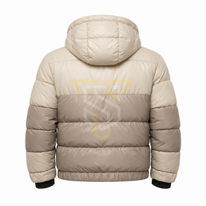 Veste matelassée à capuche beige pour homme, coupe-vent, vêtements décontractés d'hiver, fermeture éclair, rembourrage en fibre de polyester épaisse, coupe régulière - Product Image 3