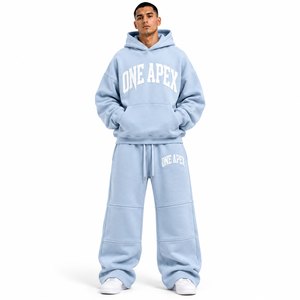 Ensemble de survêtement ONE APEX pour homme, sweat-shirt surdimensionné à capuche et pantalon de survêtement à jambes larges, coton premium, streetwear, bleu ciel - Product Image 4