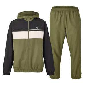 Sporty Zipper Tracksuit with Hoodie <b>Jacket</b> <b>Workout</b> Zipper Tracksuit for Runners Polyester Zipper Tracksuit with Jogging Pants - Product Image 1
