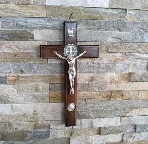 Handcrafted Brass and Wooden Crucifix Christian Cross <b>Wall</b> <b>Art</b> Religious Decor for Church Home - Product Image 3