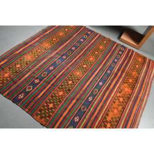 Kilim Orange Vert Laine Tapis 5.9X6.2 ft Turc Grande Surface Plat Armure Latex Support pour Couloir Rectangle Modèle Chambre Tapis Nouveau! - Product Image 4