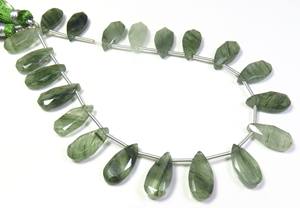 Lote al por mayor de 20 piezas 8 \ "Strand Green Rutilated Quartz Faceted Cut Beads 15x7,5mm Natural Rutile Pear Beads Loose Gemstones" - Product Image 2