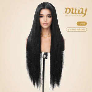 DWY 30-Inch Synthetic <b>Wig</b> with Transparent Lace Front Silk Straight Natural Design and Middle Parting T-Part Natural Color - Product Image 2
