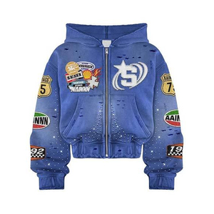 Conjunto Deportivo Informal de Pantalones Deportivos Anchos con Pedrería y Sudadera con Capucha, Estilo Urbano, Lavado Ácido Desgastado Personalizado - Product Image 3