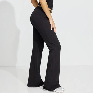 Suministro OEM, pantalones de chándal para mujer, pierna ancha, de algodón 100% Material, transpirable, logotipo personalizado, estampado, teñido liso, OEM - Product Image 5