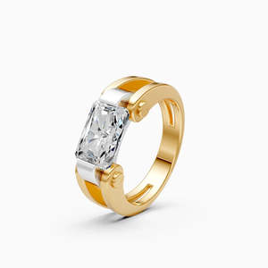 3.51 Ct Lab Grown Diamond Bold Radiant Cut Dual Tone Majesty <b>Statement</b> <b>Ring</b> In 9K Yellow White And Rose Gold - Product Image 1