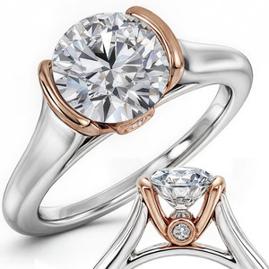 Bague de fiançailles SHREYA DIAM en moissanite ronde brillante, argent 925 plaqué or rose, sertissage clos, bijoux classiques pour femmes - Product Image 1