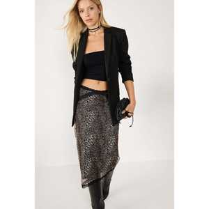 กระโปรงลายเสือดาวลำลองทรงดินสอความยาวปานกลาง แต่งจีบ ปักลายผ้าฝ้ายผสมสแปนเด็กซ์ ผ้าทอแบบไม่ถักทอ เอวธรรมชาติ - Product Image 4