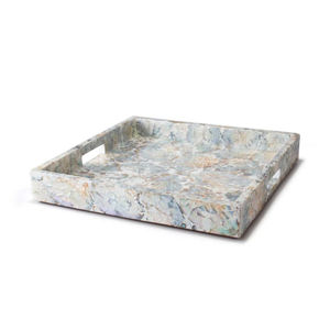 Bandeja para servir de nácar natural con mesa con asa, bandeja decorativa para aperitivos, café y otras bandejas para servir alimentos - Product Image 2