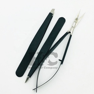 Nouvel ensemble de pinces à sourcils noires au design innovant, avec ciseaux, logo inclus, faible MOQ, pointe biseautée en acier inoxydable - Product Image 4