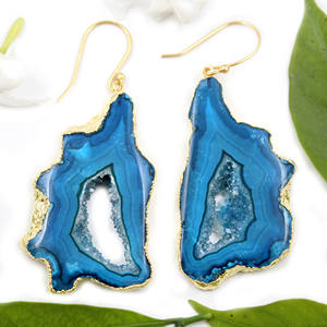 Vente en gros de bijoux bohèmes fabricant d'Inde plaqué or Slcie en agate naturelle - Product Image 1