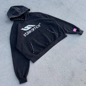 100% coton français éponge sweats à capuche lourds pour hommes personnalisé 500GSM strass brodé acide lavé en détresse impression DTG - Product Image 1