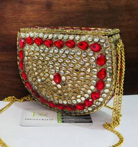 <b>Red</b> Glass Stone Work Mosaic Brass Oval Clutch <b>Bag</b> Handmade Feng Shui Trendy Designer Glamour Purse Her <b>Gifts</b> - Product Image 4