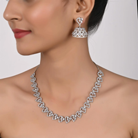Set Perhiasan mode perak zircon 925 kelopak bertema anting zumka set kalung berlian zirkon untuk perhiasan wanita set pernikahan