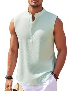 2025 été mode affaires pull chemise hommes sans manches gilet avec col montant bouton couleur unie nouveau Style débardeurs - Product Image 6